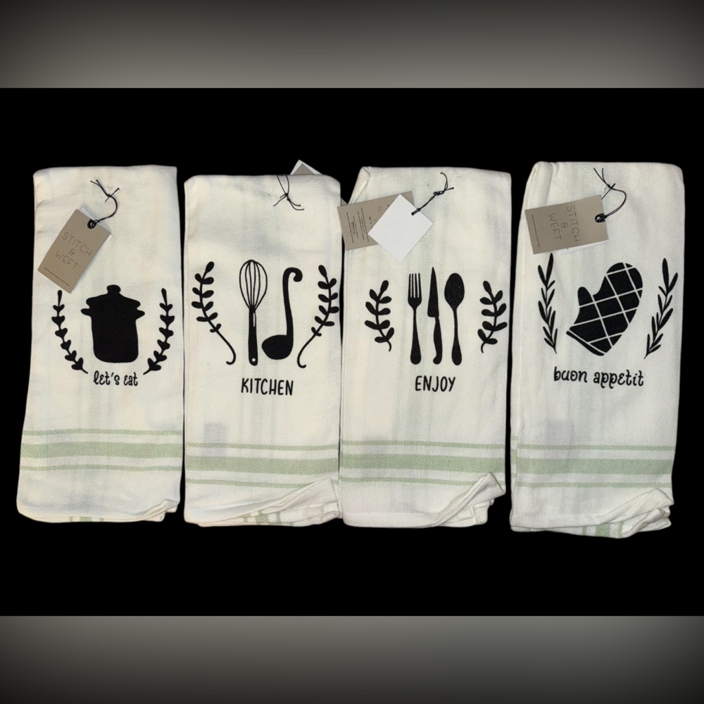 Stitch & Weft Set of 4 Kitchen Towels dish hand cotton farmhouse Designs new